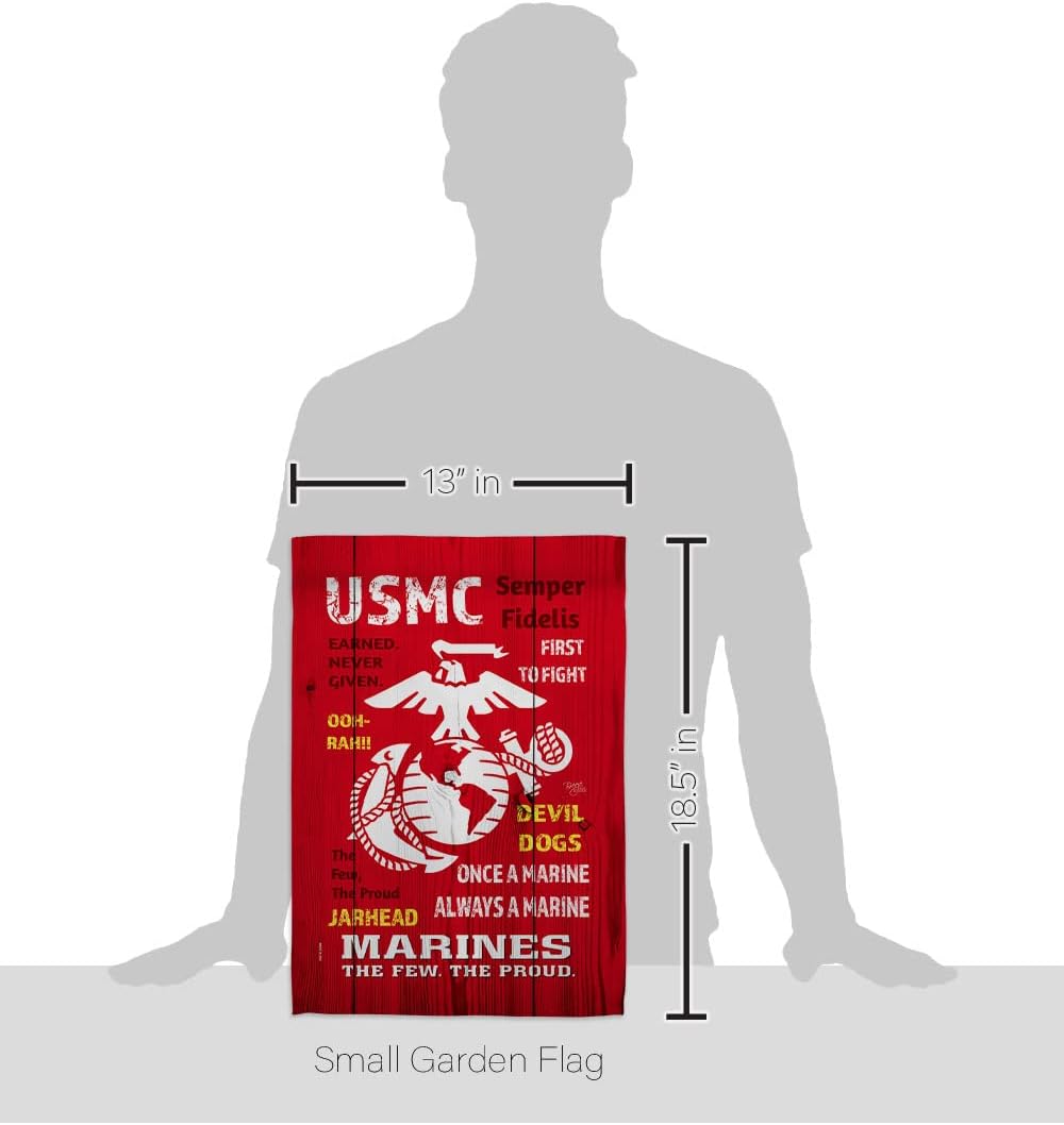 USMC Garden Flag - Set Wall Holder Armed Forces Marine Corps Semper Fi United State American Military Veteran Retire Official - House Banner Small Yard Gift Double-Sided Made in USA 13 X 18.5