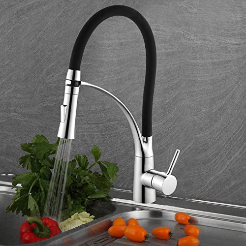 Soogesla Grifo monomando para fregadero de cocina, color negro, giratorio 360°, de latón cromado Cover