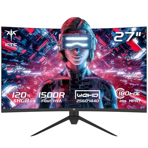 KTC 27 Inch QHD Curved Gaming Monitor, 2K@180Hz 1440P Monitor with