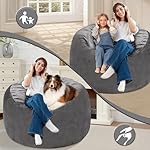 Homguava 3FT Bean Bag Chair: 3' Bean Bags with Memory Foam Filled, Large Beanbag Chairs Soft Sofa with Dutch Velvet Cover-Grey - Image 3