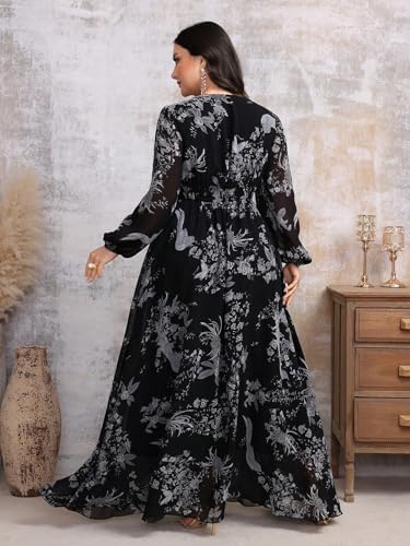 Spring Summer 2024 Plus Size Womens Dresses V Neck Casual Elegant Long Sleeve Floral Print Maxi Dress2