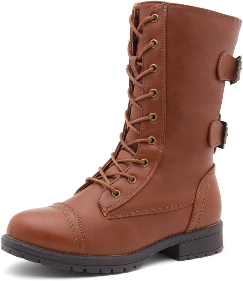 Herstyle Florence2 Women's Combat Booties Mid-Calf Boots Ankle Lace up Military Shoes