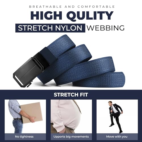 Men's Stretch Nylon Belt with Ratchet Buckle, Casual Golf Hiking Elastic Webing Belt, Adjustable Comfort Fit3