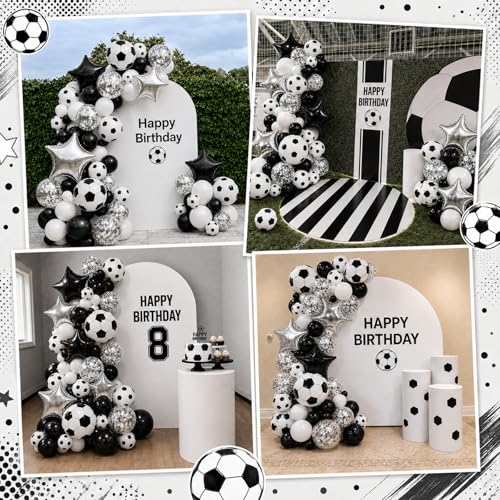 Image of Soccer Balloon, Black White Silver Balloon Soccer Sport Theme Party Balloon