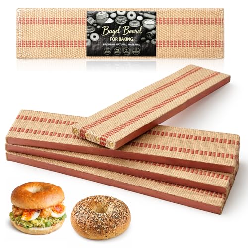 Sliner 4 Pcs Bagel Baking Boards 15.7 x 3.5 x 0.8 Cedar Pine Wood with Burlap Essential Baking Tools Food Grade for Toasting a Beautiful Even Bagel Crust Home Bakers Gift