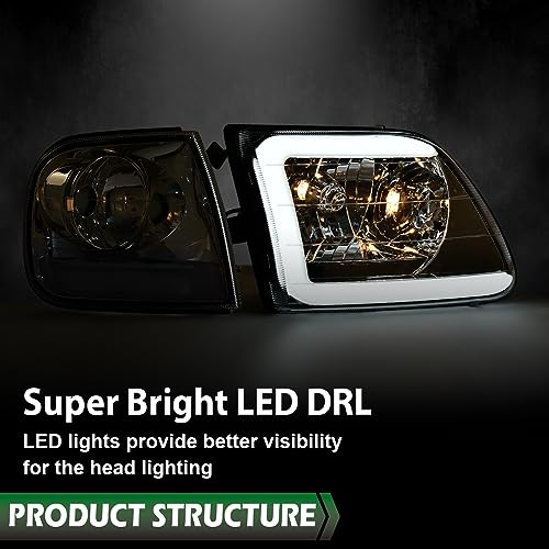 Image of GRAND ORANGE Headlights Assembly & Corner Parking Lights Kit Compatible with 1997-2004 Ford F150 /1997-2002 Ford Expedition / 1997-1999 F250 Clear Lens Chrome Housing Clear Reflector