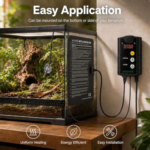 Image of Aiicioo Under Tank Heater Thermostat - Reptile Heating Pad with Temperature Control Reptile Heat Mat for Combo Set for Hermit Crab Lizard Terrarium 16W
