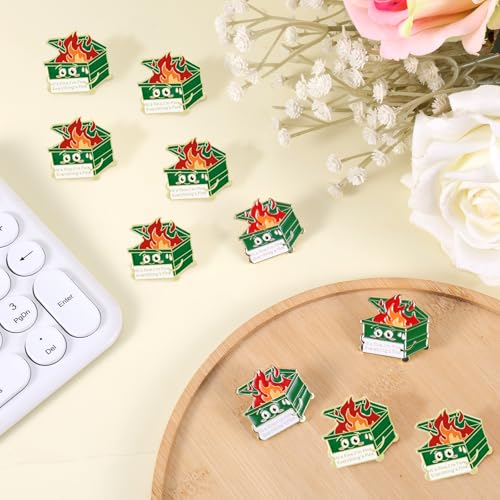 Image of 10pcs Dumpster Fire Pin, Positive Trash Enamel Lapel Brooch Pin with 10 Buttons It's Fine I'm Fine Everything is Fine Pins Inspirational Garbage Fire Pins Jewelry Gifts for Christmas