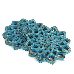 Set of 2 Wooden Trivets for Hot Pots and Pans – Heat Resistant Handmade Tea Pot Holders, Durable Kitchen & Dining Table Accessories – 8" Diameter (Blue or White) Set of 2 Wooden Trivets for Hot Pots and Pans–Heat Resistant Handmade Tea Pot Holders Durable Kitchen Dining Table Accessories–8 Diameter Blue or White