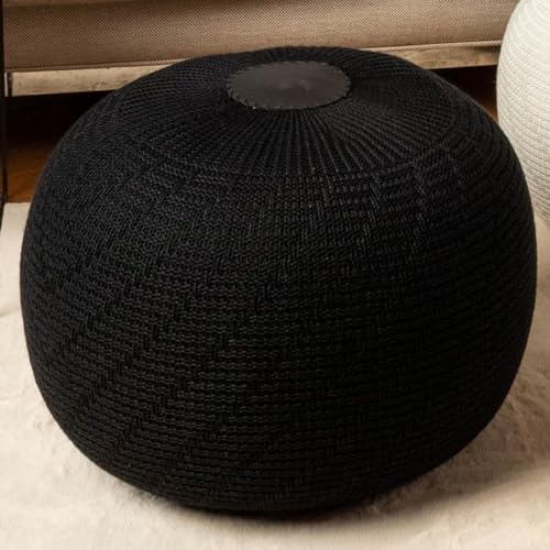English Home Round Ottoman Pouf Salon - Tricoté Pouffe Tabouret Siège Coussin, Boho Home Decor Extra Seating Floor Cushion pour Salon, Chambre à Coucher,...