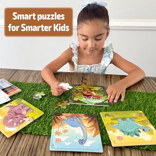 Image of Butterfly EduFields 4-in-1 Dinosaur Jigsaw Puzzle Set for Kids | 38 Pcs Brain Boosting Puzzle Toy for Boys & Girls Age 3 4 5 6 7 | Preschool Learning with Coloring Sheets | Dino Gift for Kids