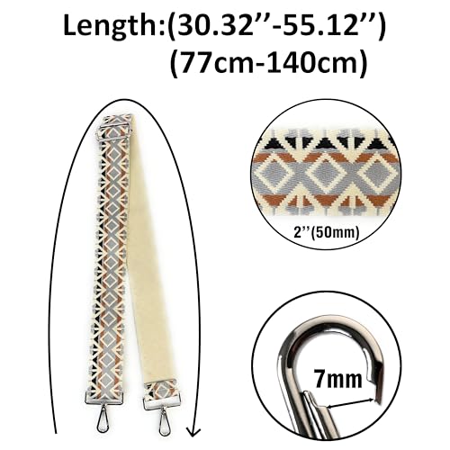 Image of Purse Strap Replacement for Crossbody Bags & Handbags | Premium Webbing with Silver Hardware Clip-On Installation Adjustable Length Comfortable Wide Guitar Style Strap