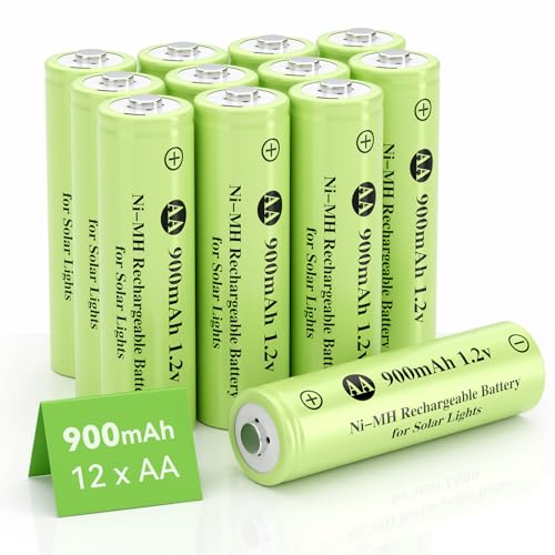 JiajaX AA 1.2V Ni-MH Rechargeable Battery Double A 900mAh 1.2V Solar Battery Pre-Charged High Capacity for Solar Lights String Lights Solar Pathway Lights (AA-900mAh-12pack)