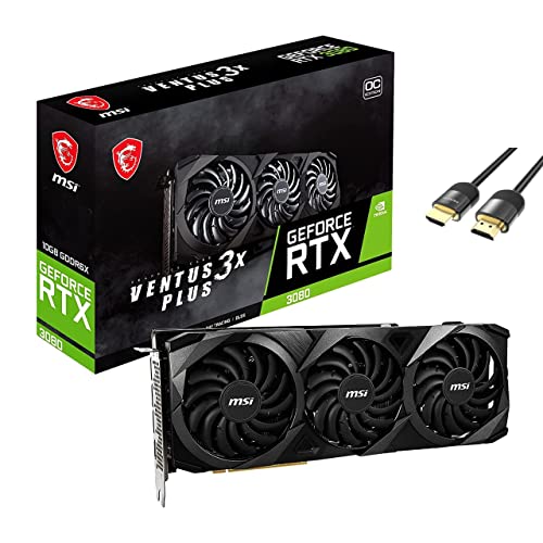 MSI GeForce RTX 3080 Ventus 3X Plus LHR Graphics Card 10GB GDRR6X 320-Bit 19 Gbps PCI Express 4.0 Triple Fan TORX Fan 3.0, 1x HDMI 3X DisplayPort 1.4a + HDMI 2.1 Cable(4k@120Hz/8K@60Hz)