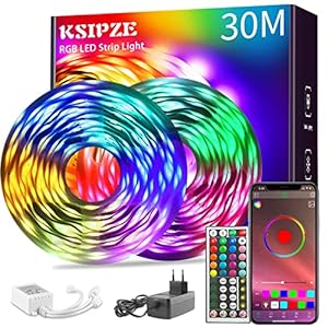 KSIPZE Led Strip, Bluetooth Music Sync, Timer-Einstellung RGB LED Streifen, Farbwechsel Led Lichtband Led Selbstklebend…