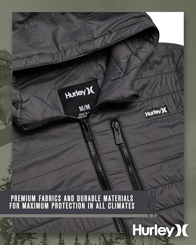 Image of Hurley Mens Puffer Jacket - Lightweight Packable Insulated Winter Coat for Men - Weather Resistant Quilted Outdoor Jacket