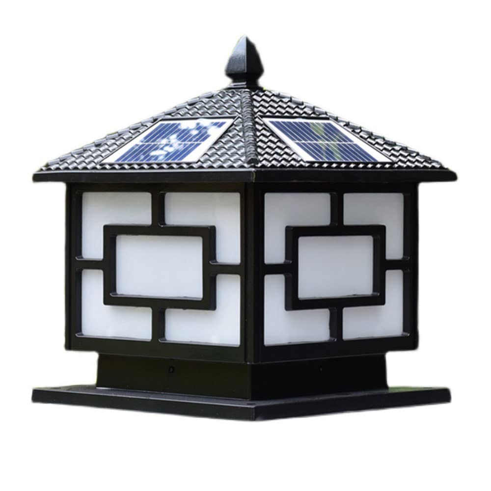 GTHTUHFD Waterproof Solar Powered Pillar Lights Square Fence Outdoor Column Lamp Classical Garden Lantern Pier Mount Vintage Post Lamp For Garden, Post, Deck, Patio, Decor Or Fence Dec,Dark-17CM