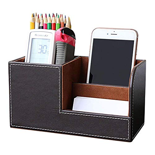 Cupwind Desktop Pen Pencil Holder Desk Stationary Organzier Storage Box, Cell Phone/Business Name Cards Accessories Organizer, Remote Control Holder (S-Brown)