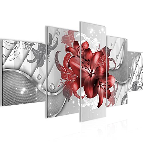 Tableau triptyque lys rouge et blanc Runa Art 5 parties pour salon - 2