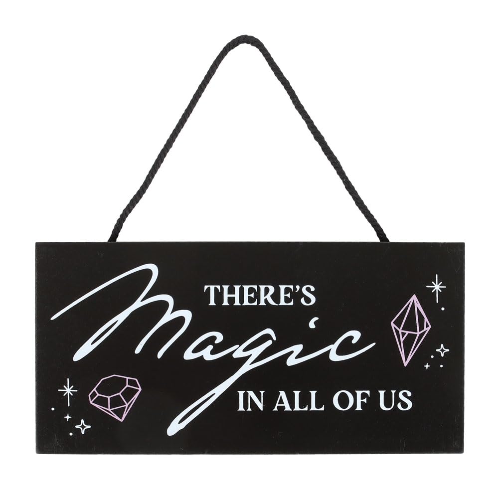 There's Magic in All of Us Witchy Hanging Sign - Mystical Home Decor with Moon and Stars, Handcrafted Wooden Plaque for Witches, Spiritual Gift, 12 Inches