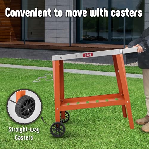 Image of Feasto Outdoor Grill Table, Rolling Pizza Oven Stand, 31 inch x 19 inch, Orange | Outdoor Bar Cart with Foldable Extension Table for Compact Pizza Ovens & Griddles, Patio BBQ & Deck Parties