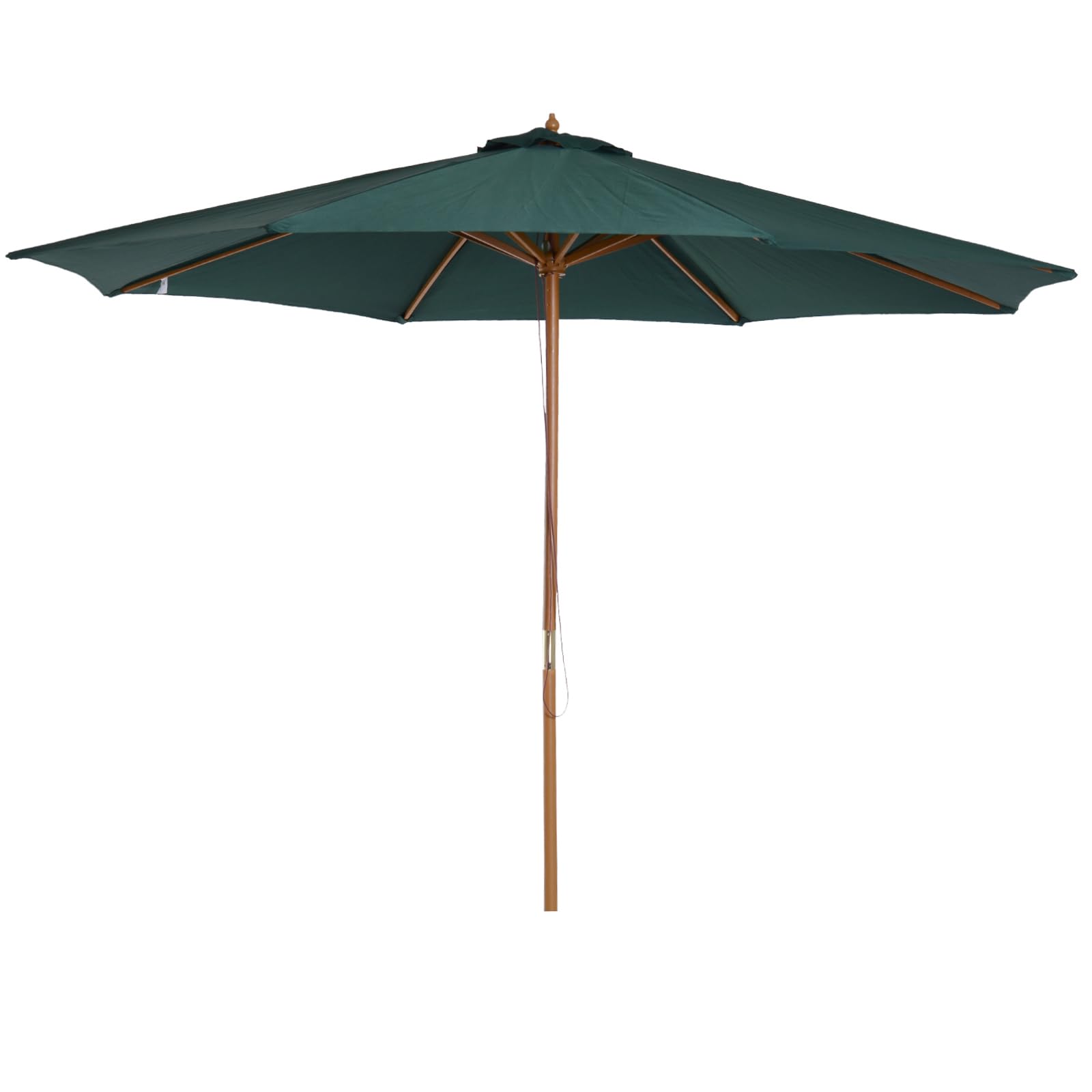 Outsunny Sombrilla Ø300x250 cm Parasol Poste de Madera 8 Varillas Verde | Sistema de Poleas, con Fijación, Jardín Patio Terraza Exterior