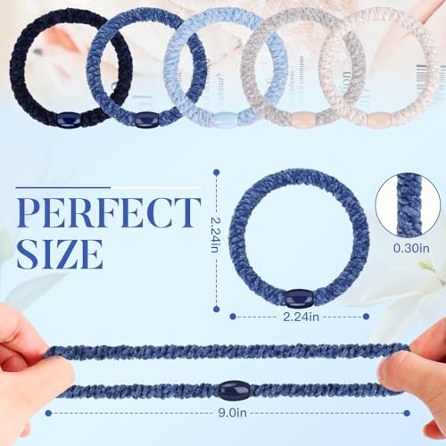 Image of FORENEE Braided Hair Ties No Damage, 10 Pcs Soft Plush Hair Bands for Women's Hair, Bracelet Hair Elastics & Ponytail Holders for Thick Hair - Light Blue