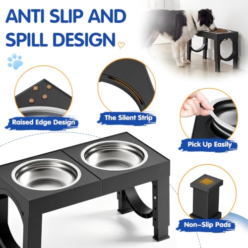 Image of XIAZ Elevated Dog Bowls Large Breed Raised Dogs Bowl Stand Large /Medium Sized Dog Stainless Steel Food Water Bowl Stands 5 Heights Adjustable 9 /11 /12 /14in Black Pet Feeder Dish Station