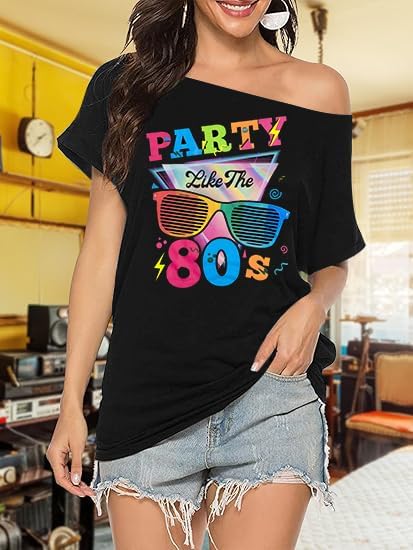 Miniatura 2 de Traje de los años 80 para mujer, camisetas de fiesta temática retro de los años 80, trajes de discoteca vintage de los años 80, camisetas de neón