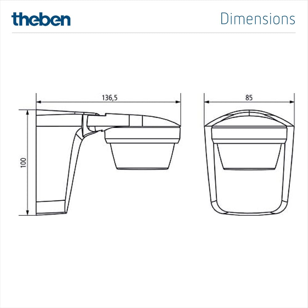 Theben 1010510 theLuxa S360 WH Bewegungsmelder 360° 32 m Wand/Decke außen | IP66, PIR, 1 s - 20 min, 500 W LED, Bereichseingrenzung, Empfindlichkeit reduzierbar, Mischlichtmessung, Impulsfunktion, weiß