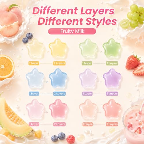 Image of Beetles Fruity Milk Jelly Gel Nail Polish Set - 6 Colors Spring Pastel Gel Polish Kit Pink Purple Blue Peach Nude Green Yellow Sheer Translucent Effect Soak Off UV Nail Art Manicure Gift for Women