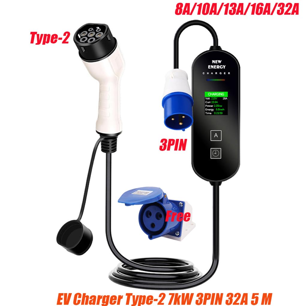 Cable de Carga para Cargador EV Tipo 2, Cable de Carga Tipo 2 7kW, para Cargador EV, para Coche eléctrico 5M,