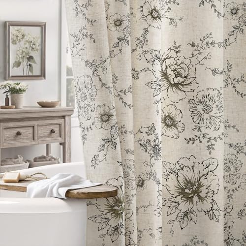 NDDYCU Farmhouse Floral Vintage Shower Curtain Black Linen Pattern Shower Curtains for Bathroom Tan Taupe 72x72