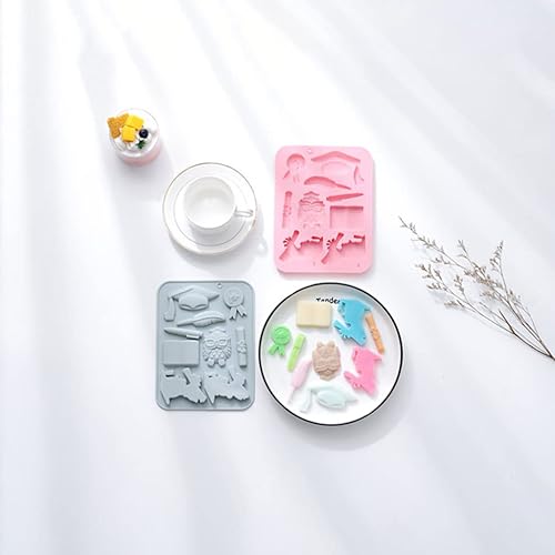 Miniatura 5 de jojofuny 2 moldes de silicona de graduación, moldes para hornear gelatina de chocolate con 9 confucio, moldes decorativos creativos para decoración