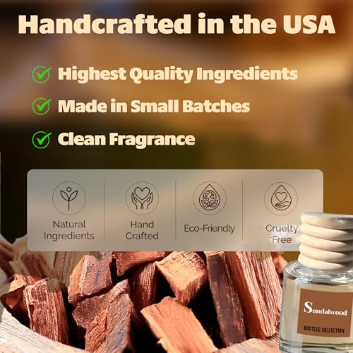 Image of Car Air Freshener Diffuser, Sandalwood Aromatherapy, Natural Fragrance Oil, Long Lasting, By Bootleg Collection, Made in USA