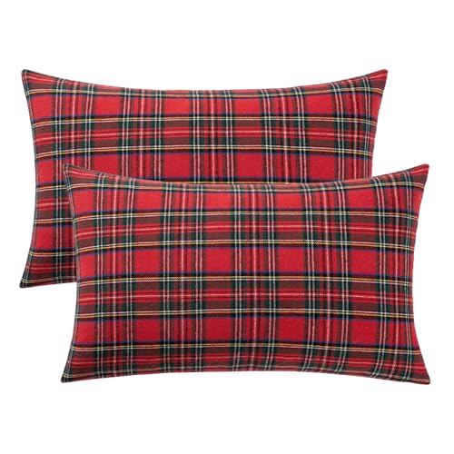Image of MIULEE Christmas Plaid Pillow Covers Scottish Tartan 12x20 Red