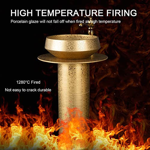 Yrra Pedestal Sink 16"X16" Gold Modern Ceramic Bathroom Basin Sink, Kaolin Clay Pedestal Sink Round Freestanding Sink For Indoor And Outdoor,With Mirror #TOP4