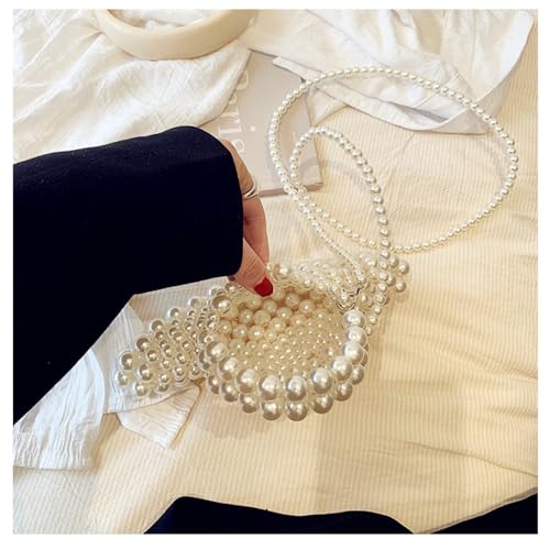 Image of Cute White Pearl Clutch Purse Bag For Women Evening Handbags Small Crossbody Handle Beaded Purses