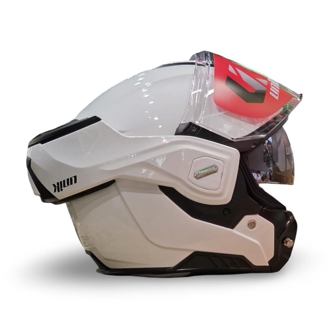 unik Casco Modular Abatible 180 Spectrum Moto Adultos Visera Solar Doble Policarbonato 2 Calotas Ventilación Frontal Trasera Cierre Micrométrico - Blanco brilo , Talla L