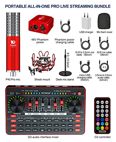 Tenlamp Studio Microphone Bundle, Professional Large Diaphragm Xlr Cardioid Condenser Mic & G3 Audio Interface With Mixer And Sound Card Sound Board For Pc Broadcast Live Streaming Recording Podcast #TOP6