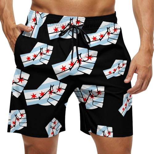 Chicago Flag Resist Mens Swim Trunks Quick Dry Board Shorts Beach Swimwear Bathing Suits