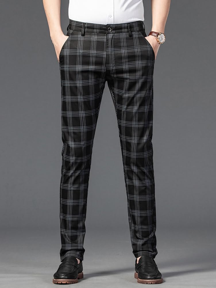 Pantalon de Costume Homme Pantalon à Carreaux de Travail Élastique Pantalon Chino Pantalon de Jogging Décontracté Pantalon Business Élégant Coupe Ajustée Classique Chino Pantalon
