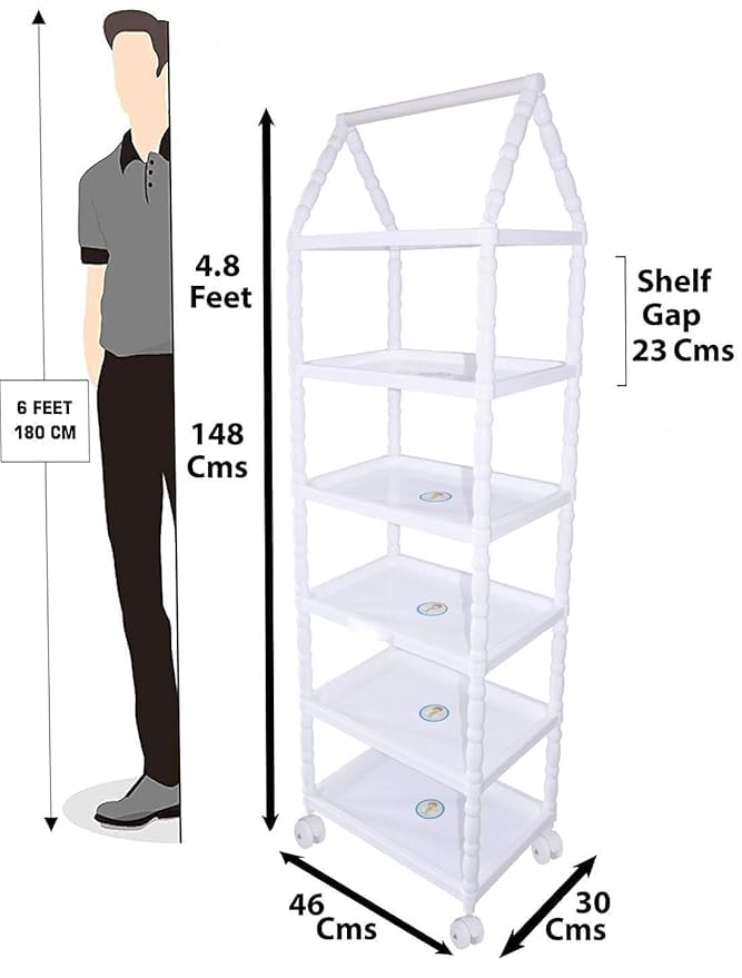 Image of HYSEYY Baby Wardrobe Plastic Kids Storage Rack with Fabric Cover & Wheels | 6-Tier Plastic Shelves Organizer | Toy, Book & Clothes Storage Cabinet for Kids Room (Turquise)