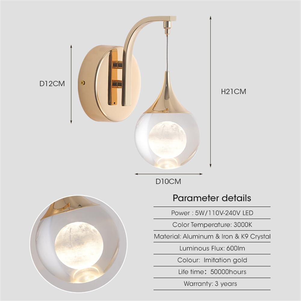 Lámpara de Pared Nórdica Luz de Aplique de Cristal Simple Accesorios LED para el Hogar Sala de estar Dormitorio Decoración (Estilo 5)