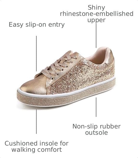 Image of FEVERSOLE Women's Fashion Sparkle Platform Rhinestone Party Holiday Wedding Sneakers