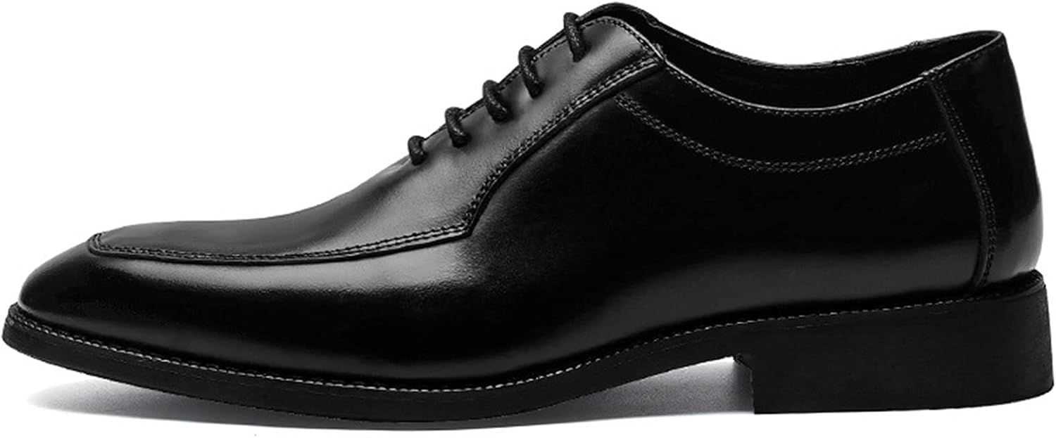 Oxford Dress Shoes For Men Lace Up Apron Toe Round Toe Leather Block Heel Non Slip Low Top Wedding - Image 3