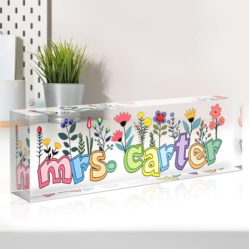 Image of Teacher Name Plate for Desk, Desk Name Plate Personalized, Office Decor for Women Men, Acrylic Desktop Accessories, Office Appreciation Gifts for Teacher Boss Social Workers Nurse Employee (Orchid)