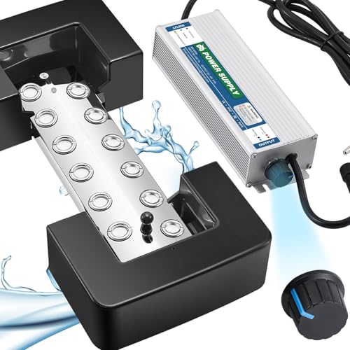 Image of Mxmoonant Adjustable 12 Head Ultrasonic Mist Maker, 0-8400ml/h High Output Pond Fogger for Greenhouse, Mushroom Grow Tent & Halloween Decor, 400W Power Supply, with Float & 10 Spare Discs 110V
