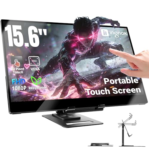 Ingnok Écran Tactile Portable 15,6 Pouces Brillant FHD IPS Moniteur Portable avec Béquille/VESA, Ultra-Leger Ecran Portatif pour Ordinateur...