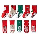Elaowoho Baby Toddler Christmas Socks Kids Non Slip Grip Cotton Winter Holiday Socks for Boy/Girl Children Xmas Gifts(Elk,9-12T)